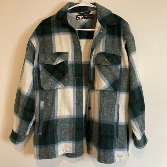 Zara Plaid Shacket Flannel Oversized Wool - Picture 2 of 5